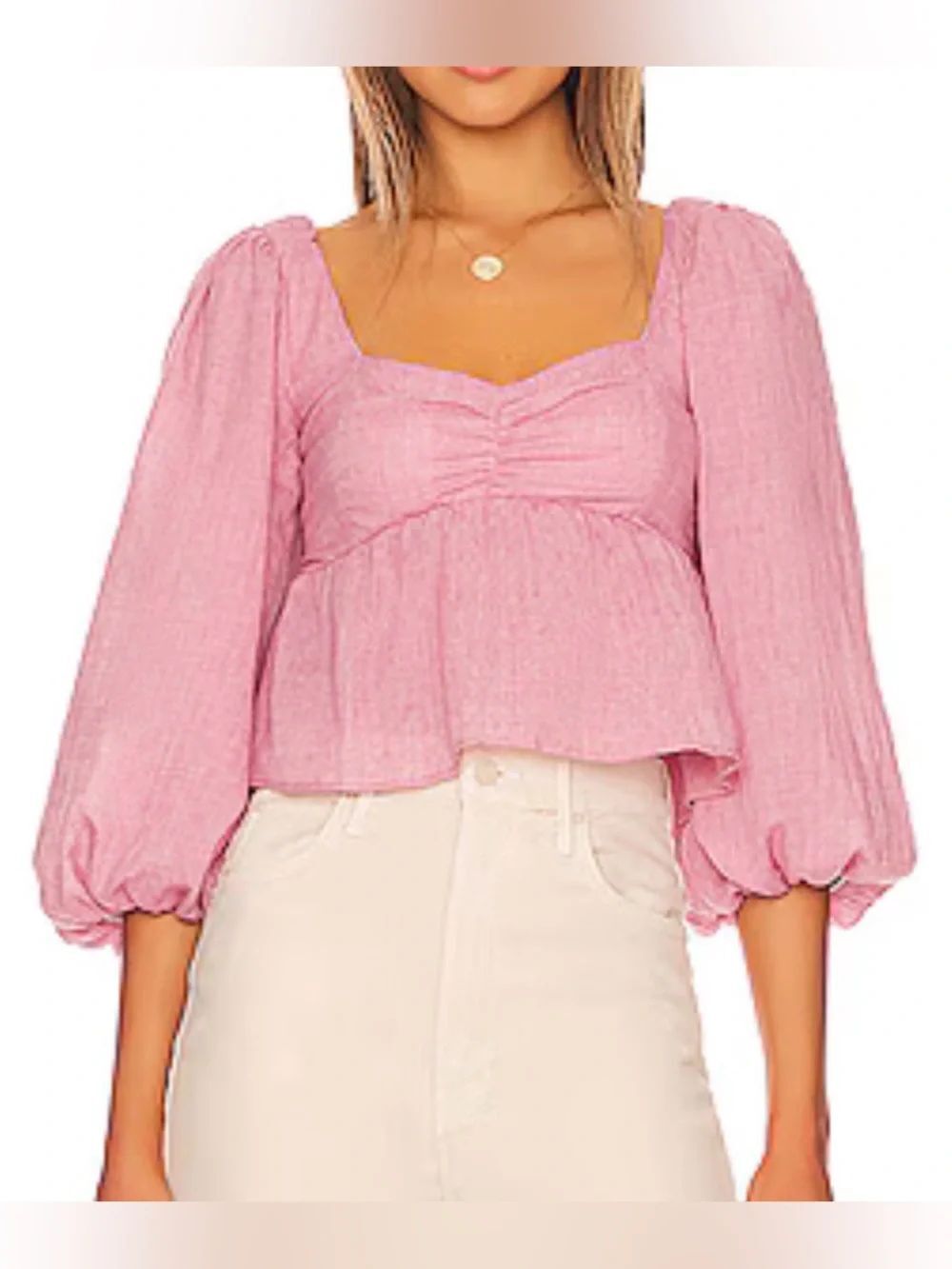 Revolve Show me Your Mumu Angelique Top in Blush Pink Peasant Top Sz 6